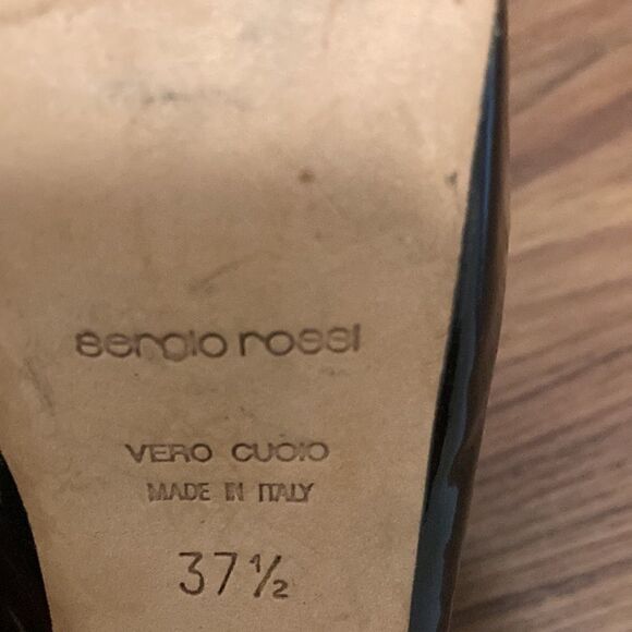 Sergio Rossi Black & White Patent Leather Open Toe Slingback Shoes.  Size 37.5. - Picture 9 of 11